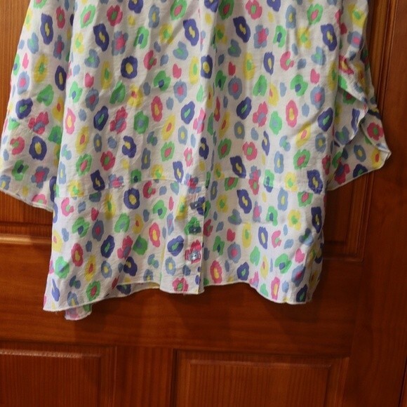 Multiples Rainbow Leopard Print Button Down Blouse Petite Large Statement Shirt - Picture 13 of 16